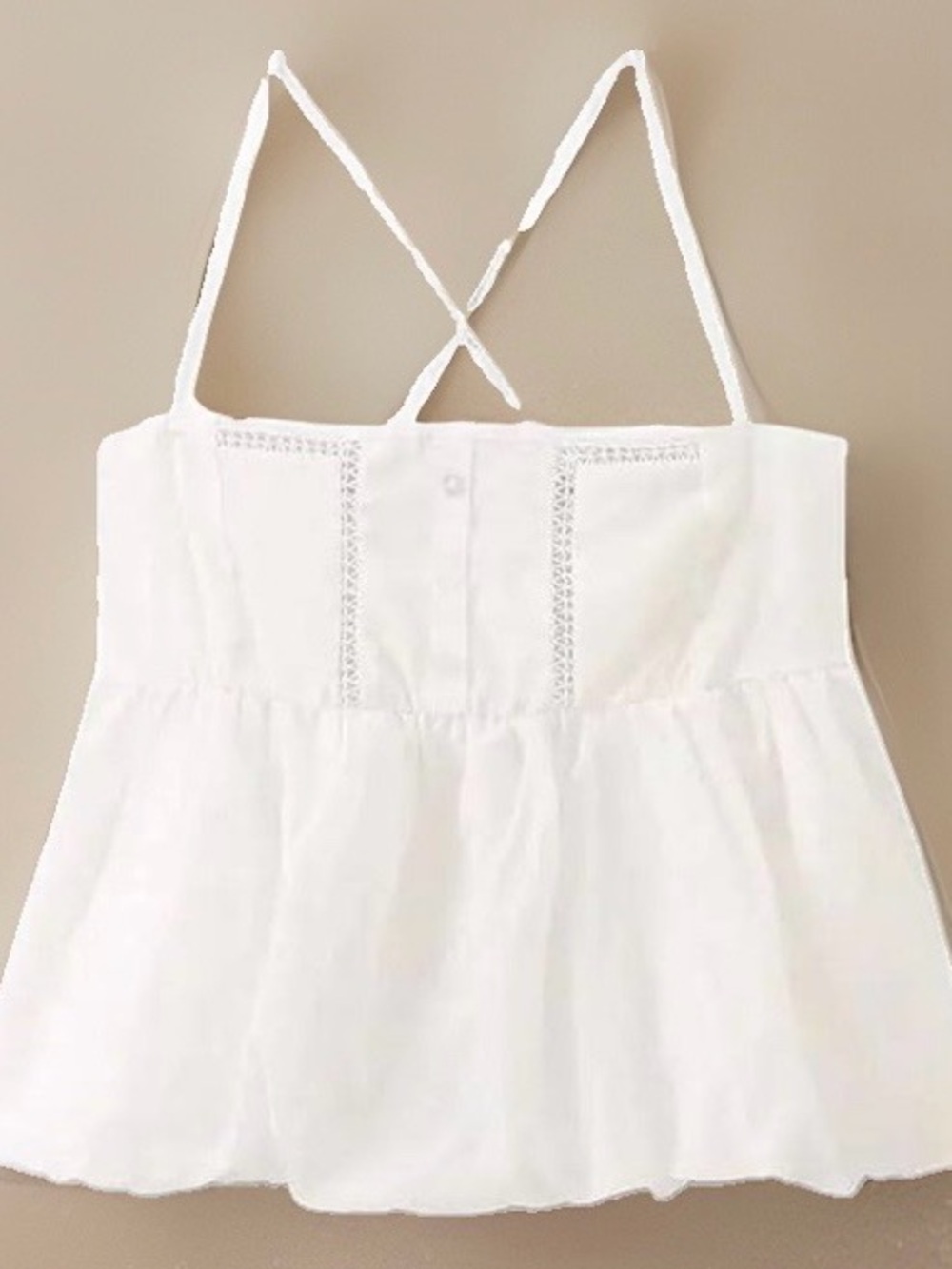 Zara lace-trim cami w/delicate straps and intricate embroidery, Ivory SZ Med